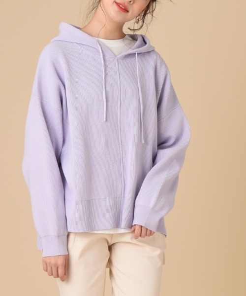 INTERPLANET（インタープラネット）の「【ＷＥＢ限定】編地切替フード付プルオーバー（ニット/セーター・レディース・パープル/ブラック/グレイッシュベージュ・FREE）」の17枚目の写真