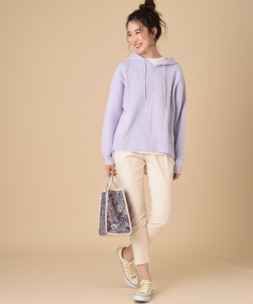 INTERPLANET（インタープラネット）の「【ＷＥＢ限定】編地切替フード付プルオーバー（ニット/セーター・レディース・パープル/ブラック/グレイッシュベージュ・FREE）」の20枚目の写真