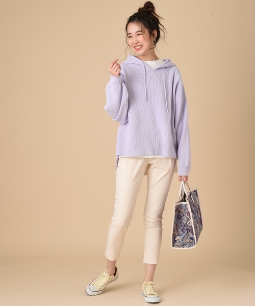 INTERPLANET（インタープラネット）の「【ＷＥＢ限定】編地切替フード付プルオーバー（ニット/セーター・レディース・パープル/ブラック/グレイッシュベージュ・FREE）」の21枚目の写真