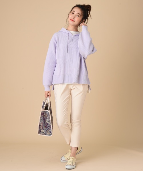 INTERPLANET（インタープラネット）の「【ＷＥＢ限定】編地切替フード付プルオーバー（ニット/セーター・レディース・パープル/ブラック/グレイッシュベージュ・FREE）」の22枚目の写真