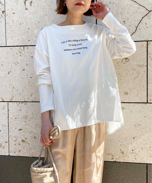 LUGIVA(ルギヴァ)の「布帛切替ロングTシャツ(Tシャツ/カットソー・レディース・チャコールグレー/ブラック/オフホワイト・M)」の1枚目の写真