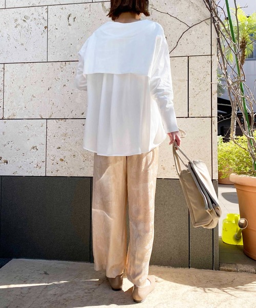 LUGIVA(ルギヴァ)の「布帛切替ロングTシャツ(Tシャツ/カットソー・レディース・チャコールグレー/ブラック/オフホワイト・M)」の4枚目の写真