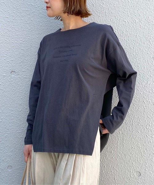 LUGIVA(ルギヴァ)の「布帛切替ロングTシャツ(Tシャツ/カットソー・レディース・チャコールグレー/ブラック/オフホワイト・M)」の13枚目の写真