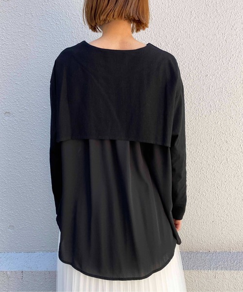 LUGIVA(ルギヴァ)の「布帛切替ロングTシャツ(Tシャツ/カットソー・レディース・チャコールグレー/ブラック/オフホワイト・M)」の9枚目の写真