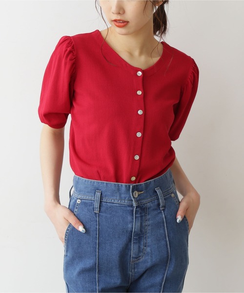 FREE'S MART（フリーズマート）の「◆前後2Way半袖パフスリーブカーデイガン（ニット/セーター・レディース・ブラック/ベージュ/レッド・FREE）」の3枚目の写真