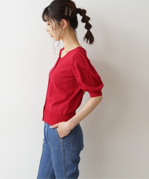 FREE'S MART（フリーズマート）の「◆前後2Way半袖パフスリーブカーデイガン（ニット/セーター・レディース・ブラック/ベージュ/レッド・FREE）」の8枚目の写真