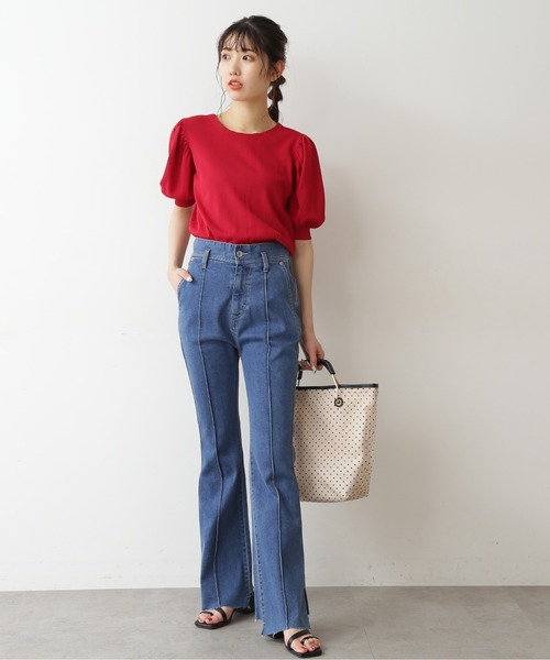 FREE'S MART（フリーズマート）の「◆前後2Way半袖パフスリーブカーデイガン（ニット/セーター・レディース・ブラック/ベージュ/レッド・FREE）」の7枚目の写真