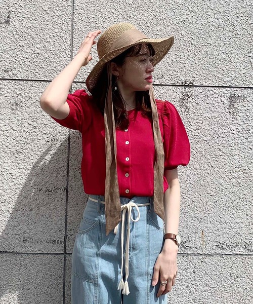 FREE'S MART（フリーズマート）の「◆前後2Way半袖パフスリーブカーデイガン（ニット/セーター・レディース・ブラック/ベージュ/レッド・FREE）」の17枚目の写真