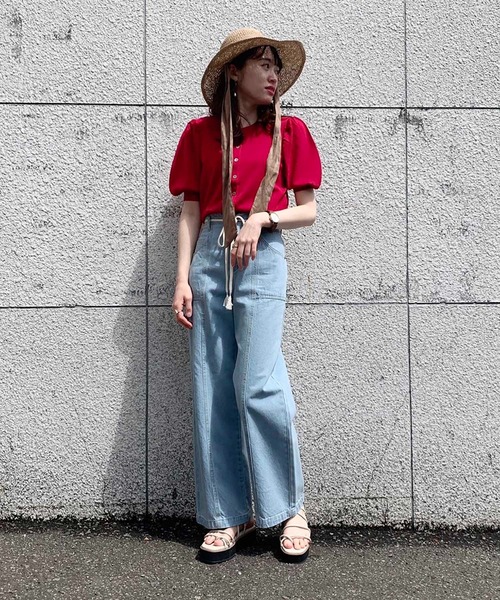 FREE'S MART（フリーズマート）の「◆前後2Way半袖パフスリーブカーデイガン（ニット/セーター・レディース・ブラック/ベージュ/レッド・FREE）」の18枚目の写真