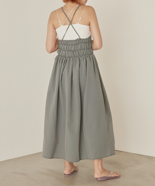 mikke（ミッケ）の「レトロチェック２WAYシャーリングキャミワンピース（ワンピース・レディース・ブラック/ブラウン/グリーン・FREE）」の6枚目の写真