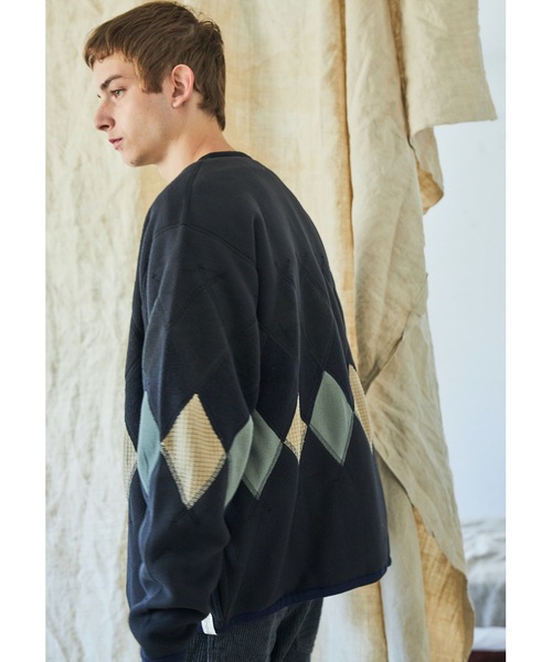 AlexanderLeeChang（アレキサンダーリーチャン）の「ARGYLE FLEECE CARDIGAN 21（カーディガン/ボレロ・メンズ・ブラック/サンドベージュ・2/3）」の7枚目の写真