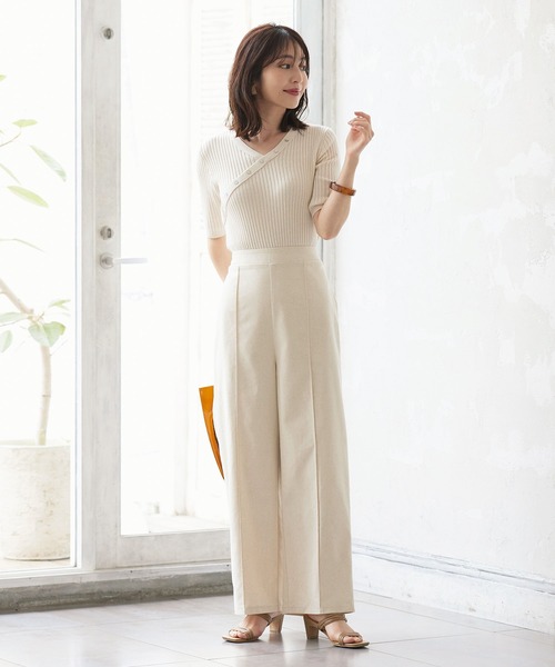 KOBE LETTUCE(コウベレタス)の「リネン混生地バックウエストゴム裏地付きワイドパンツ(スラックス・レディース・グリーン系その他/ホワイト系その他/ブラウン系その他・FREE)」の8枚目の写真