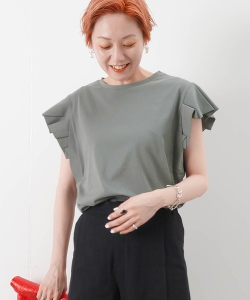 malla（マーラ）の「malla マーラ タックスリーブT（Tシャツ/カットソー・レディース・チャコールグレー/カーキ/ライトベージュ・FREE）」の1枚目の写真