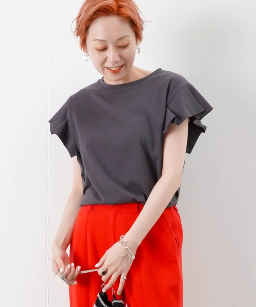 malla（マーラ）の「malla マーラ タックスリーブT（Tシャツ/カットソー・レディース・チャコールグレー/カーキ/ライトベージュ・FREE）」の2枚目の写真