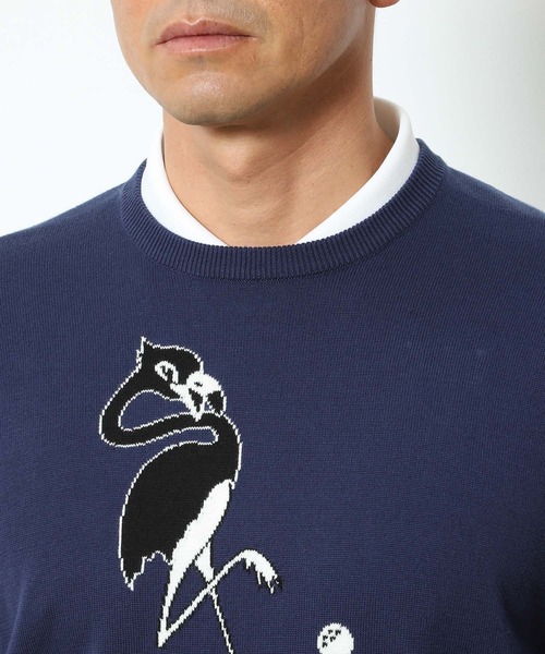 セール ニット セーター トップス フラミンゴ柄長袖プルオーバー ニット セーター Jun Rope ジュンアンドロペ のファッション