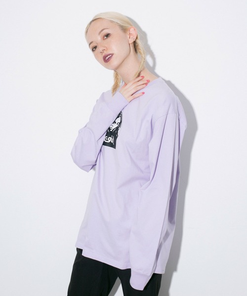 X-girl（エックスガール）の「FACE L/S TEE（Tシャツ/カットソー・レディース・ホワイト/ベージュ/チャコール/ライトパープル・S/XL/L/M）」の9枚目の写真