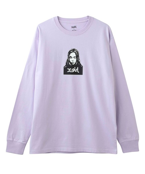 X-girl（エックスガール）の「FACE L/S TEE（Tシャツ/カットソー・レディース・ホワイト/ベージュ/チャコール/ライトパープル・S/XL/L/M）」の5枚目の写真