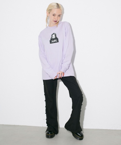 X-girl（エックスガール）の「FACE L/S TEE（Tシャツ/カットソー・レディース・ホワイト/ベージュ/チャコール/ライトパープル・S/XL/L/M）」の20枚目の写真