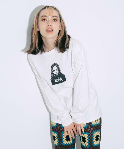 X-girl（エックスガール）の「FACE L/S TEE（Tシャツ/カットソー・レディース・ホワイト/ベージュ/チャコール/ライトパープル・S/XL/L/M）」の16枚目の写真