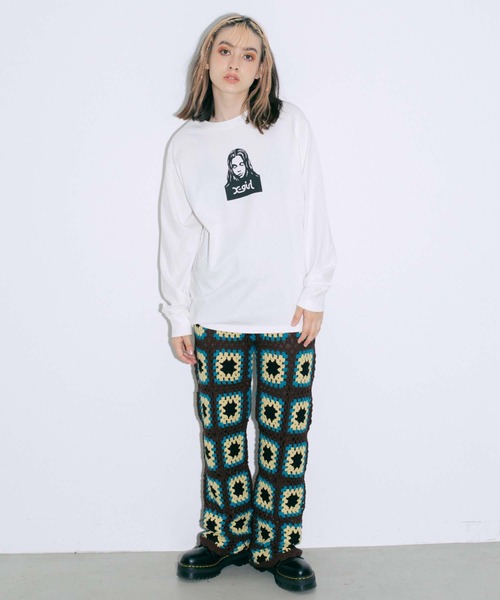 X-girl（エックスガール）の「FACE L/S TEE（Tシャツ/カットソー・レディース・ホワイト/ベージュ/チャコール/ライトパープル・S/XL/L/M）」の10枚目の写真