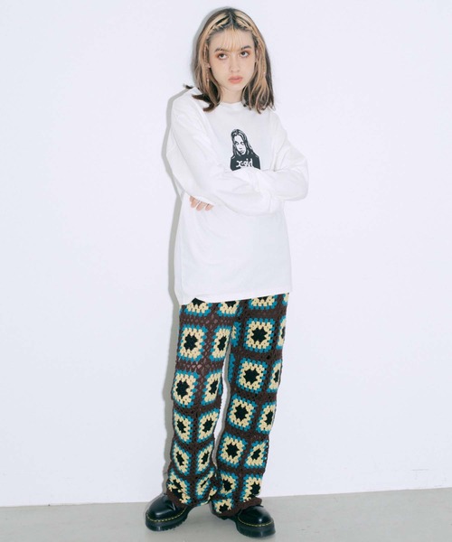 X-girl（エックスガール）の「FACE L/S TEE（Tシャツ/カットソー・レディース・ホワイト/ベージュ/チャコール/ライトパープル・S/XL/L/M）」の15枚目の写真