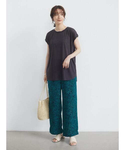 Green　Parks（グリーンパークス）の「麻ブレンドフレンチスリーブプルオーバー＊（Tシャツ/カットソー・レディース・ベージュ/キャメル/チャコールグレー/イエロー/サックスブルー/オフホワイト・FREE）」の9枚目の写真