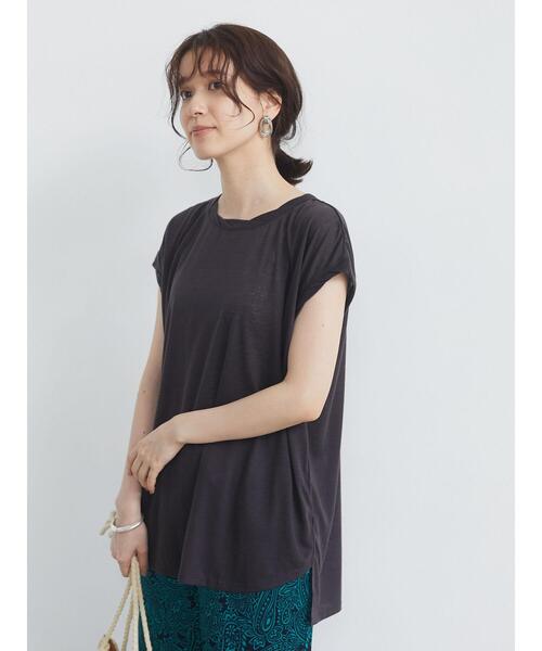 Green　Parks（グリーンパークス）の「麻ブレンドフレンチスリーブプルオーバー＊（Tシャツ/カットソー・レディース・ベージュ/キャメル/チャコールグレー/イエロー/サックスブルー/オフホワイト・FREE）」の10枚目の写真