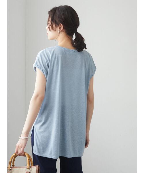 Green　Parks（グリーンパークス）の「麻ブレンドフレンチスリーブプルオーバー＊（Tシャツ/カットソー・レディース・ベージュ/キャメル/チャコールグレー/イエロー/サックスブルー/オフホワイト・FREE）」の15枚目の写真