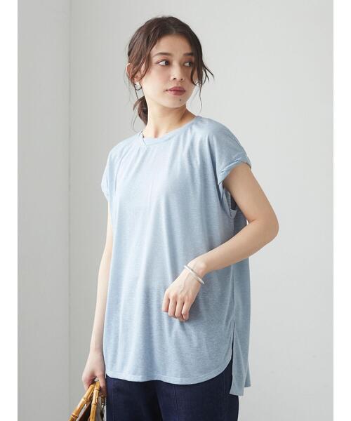 Green　Parks（グリーンパークス）の「麻ブレンドフレンチスリーブプルオーバー＊（Tシャツ/カットソー・レディース・ベージュ/キャメル/チャコールグレー/イエロー/サックスブルー/オフホワイト・FREE）」の16枚目の写真