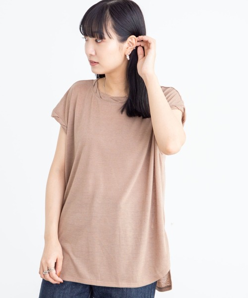 Green　Parks（グリーンパークス）の「麻ブレンドフレンチスリーブプルオーバー＊（Tシャツ/カットソー・レディース・ベージュ/キャメル/チャコールグレー/イエロー/サックスブルー/オフホワイト・FREE）」の6枚目の写真