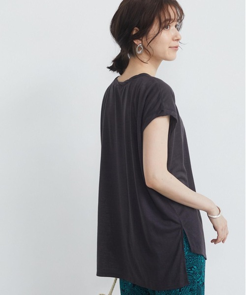 Green　Parks（グリーンパークス）の「麻ブレンドフレンチスリーブプルオーバー＊（Tシャツ/カットソー・レディース・ベージュ/キャメル/チャコールグレー/イエロー/サックスブルー/オフホワイト・FREE）」の2枚目の写真