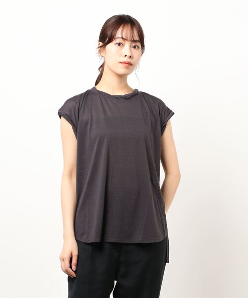 Green　Parks（グリーンパークス）の「麻ブレンドフレンチスリーブプルオーバー＊（Tシャツ/カットソー・レディース・ベージュ/キャメル/チャコールグレー/イエロー/サックスブルー/オフホワイト・FREE）」の18枚目の写真