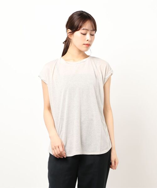 Green　Parks（グリーンパークス）の「麻ブレンドフレンチスリーブプルオーバー＊（Tシャツ/カットソー・レディース・ベージュ/キャメル/チャコールグレー/イエロー/サックスブルー/オフホワイト・FREE）」の19枚目の写真