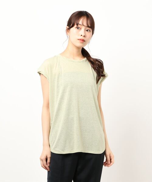 Green　Parks（グリーンパークス）の「麻ブレンドフレンチスリーブプルオーバー＊（Tシャツ/カットソー・レディース・ベージュ/キャメル/チャコールグレー/イエロー/サックスブルー/オフホワイト・FREE）」の20枚目の写真