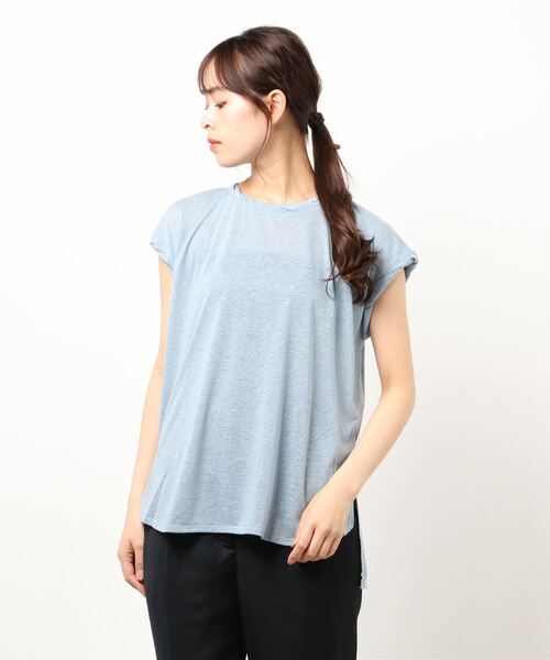 Green　Parks（グリーンパークス）の「麻ブレンドフレンチスリーブプルオーバー＊（Tシャツ/カットソー・レディース・ベージュ/キャメル/チャコールグレー/イエロー/サックスブルー/オフホワイト・FREE）」の21枚目の写真