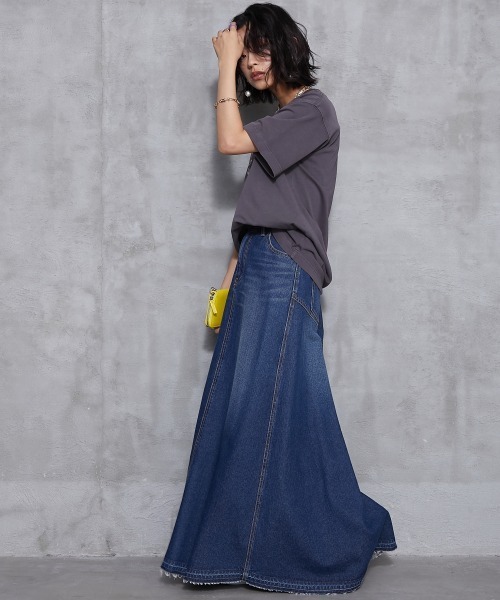バックフレアロングデニムスカート ＜大きいサイズ有＞GEVS.（デニム
