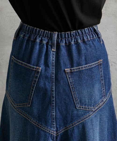 バックフレアロングデニムスカート ＜大きいサイズ有＞GEVS.（デニム