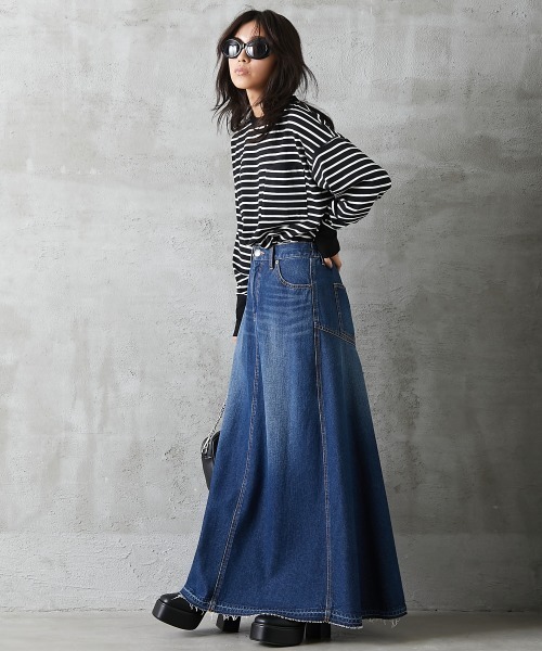GEVS.（ジェイヴィス）の「バックフレアロングデニムスカート ＜大きいサイズ有＞GEVS.（デニムスカート・レディース・ブラック系/ブルー系・6L/5L/LL/3L/4L/L/M）」の15枚目の写真