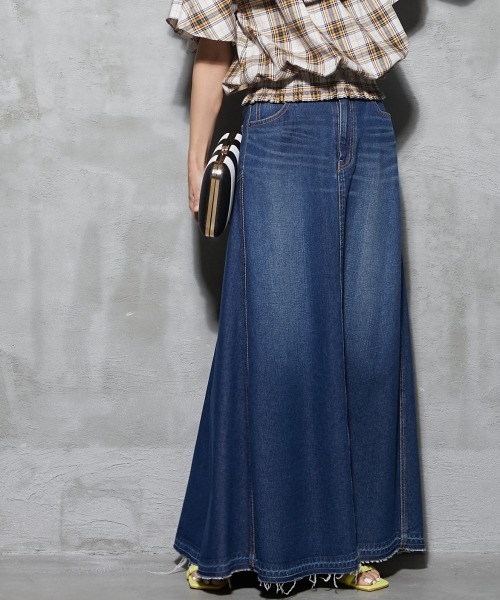 バックフレアロングデニムスカート ＜大きいサイズ有＞GEVS