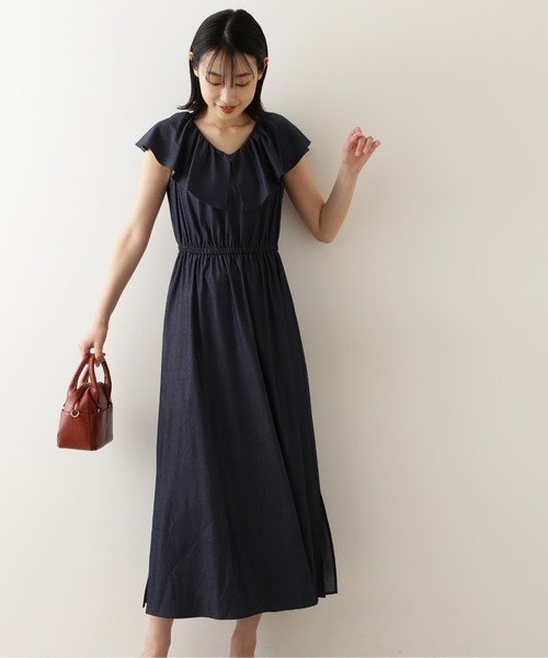 NATURAL BEAUTY BASIC（ナチュラルビューティーベーシック）の「ラッフルワンピース（ワンピース・レディース・レッド系その他/ネイビー・MEDIUM/SMALL）」の3枚目の写真