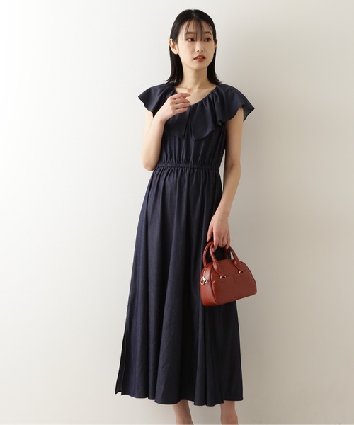 NATURAL BEAUTY BASIC（ナチュラルビューティーベーシック）の「ラッフルワンピース（ワンピース・レディース・レッド系その他/ネイビー・MEDIUM/SMALL）」の4枚目の写真