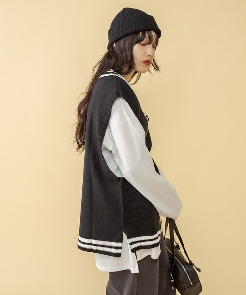 RASVOA(ラスボア)の「アシメラインニットベスト(ベスト・レディース・オフホワイト/ブラック・FREE)」の15枚目の写真