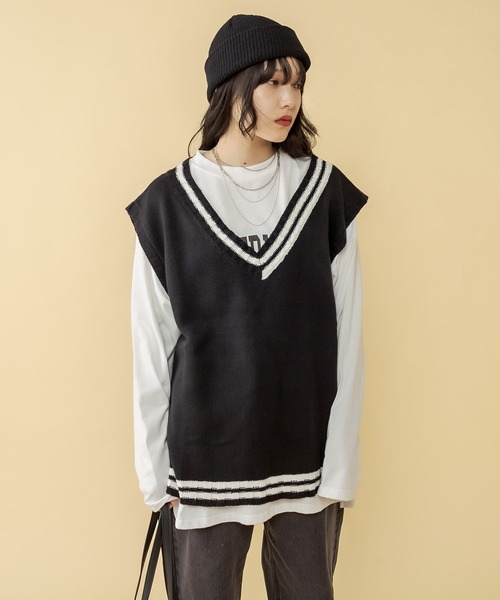 RASVOA(ラスボア)の「アシメラインニットベスト(ベスト・レディース・オフホワイト/ブラック・FREE)」の21枚目の写真
