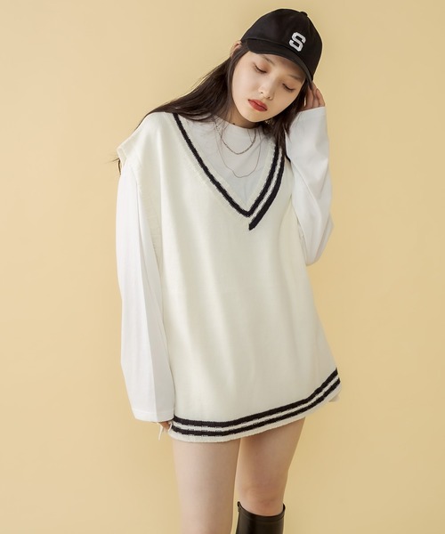 RASVOA(ラスボア)の「アシメラインニットベスト(ベスト・レディース・オフホワイト/ブラック・FREE)」の19枚目の写真