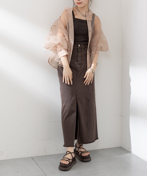 Chico（チコ）の「【新色追加】ボーダースクエアタンク（タンクトップ・レディース・ブラウン/ホワイト/グリーン・FREE）」の4枚目の写真