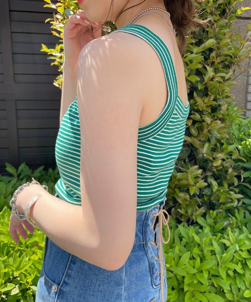 Chico（チコ）の「【新色追加】ボーダースクエアタンク（タンクトップ・レディース・ブラウン/ホワイト/グリーン・FREE）」の18枚目の写真