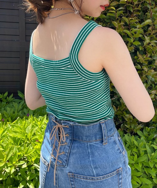 Chico（チコ）の「【新色追加】ボーダースクエアタンク（タンクトップ・レディース・ブラウン/ホワイト/グリーン・FREE）」の19枚目の写真