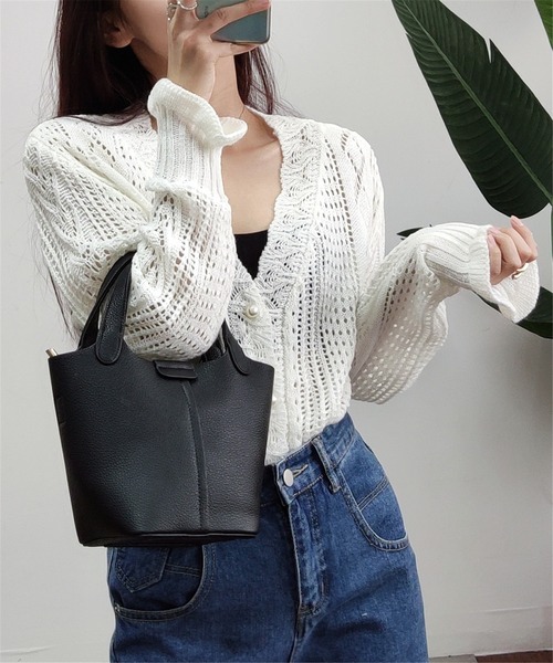 MAISON DE THERESE（メゾン ド テレーズ）の「透かしVネックニットカーディガン（カーディガン/ボレロ・レディース・ライトグリーン/ホワイト・FREE）」の11枚目の写真