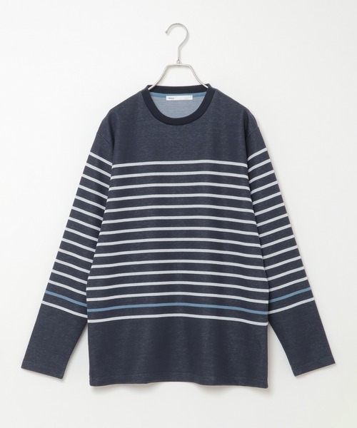 ikka（イッカ）の「WジャガードボーダーロンT（Tシャツ/カットソー・メンズ・ホワイト/ブラック/ネイビー/オリーブ・S/M/L/XL）」の4枚目の写真