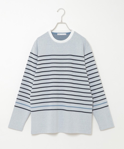 ikka（イッカ）の「WジャガードボーダーロンT（Tシャツ/カットソー・メンズ・ホワイト/ブラック/ネイビー/オリーブ・S/M/L/XL）」の2枚目の写真